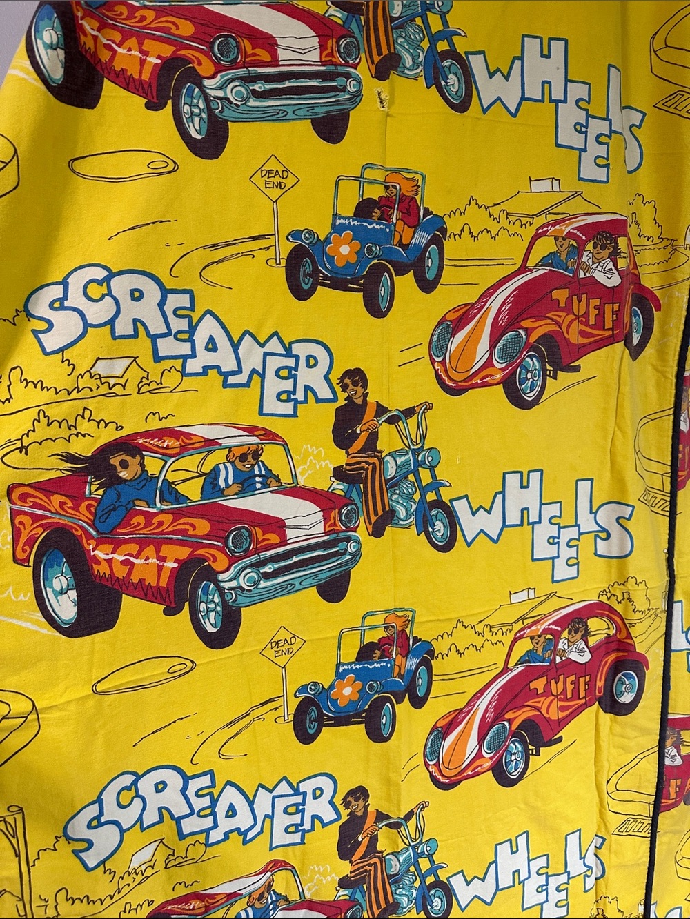 Vintage 1970s Sears Screamer Wheels Twin Bedspread Hot Rod VW Beetle Motorcycle